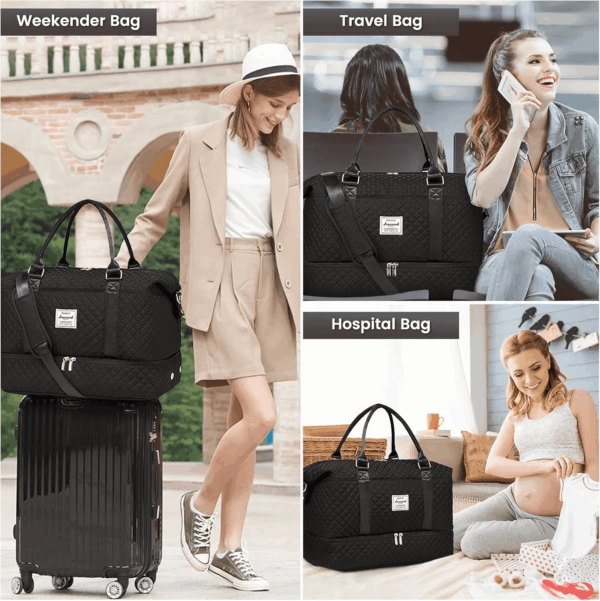 Travel Duffle Bag,Weekender Bags for Women with Shoe Compartment，Carry on Overnight Bag with Toiletry Bag,Gym Duffel Bag with Wet Pocket, Hospital Bags for Labor and Delivery - Image 6