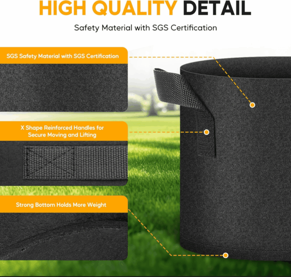 Plant Grow Bags 5 Gallon 20-Pack, Tomoato Planter Pots with Handles, Aeration Nonwoven Fabric, Heavy Duty Gardening Planter for Vegetable, Herbs and Flowers, Black New - Image 5