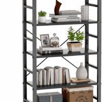 5 Tiers Bookshelf, Classical Book Shelf, Tall Display Shelves in Living Room/Home/Office, Storage Organizer for Cds/Books/Movies, Modern Black