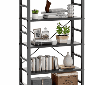 5 Tiers Bookshelf, Classical Book Shelf, Tall Display Shelves in Living Room/Home/Office, Storage Organizer for Cds/Books/Movies, Modern Black