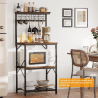 Kitchen Bakers Rack with Hutch, Coffee Bar Station 4 Tiers, Microwave Oven Stand with 6 S Hooks and Pegboard, Kitchen Microwave Rack for Spice Organizer Workstation, Rustic Brown - Image 8