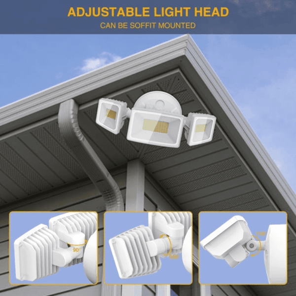 60W Flood Lights Outdoor, 6000LM Brightness Security Lights Switch Controlled, 3 Adjustable Heads, IP65 Waterproof, 6500K Wall Mount Exterior LED Flood Light - Image 5