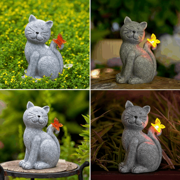 Solar Cat Outdoor Statues for Garden: outside Decor with Butterfly Clearance for Yard Art Lawn Ornaments Porch Patio Balcony Home House - Birthday Gifts for Grandma Mom Women - Image 6