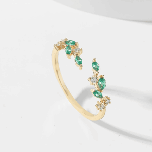 18K Gold Plated Ring Open Adjustable Ring Cubic Zirconia Leaf Ring for Women Dainty Stackable Rings for Women - Image 6