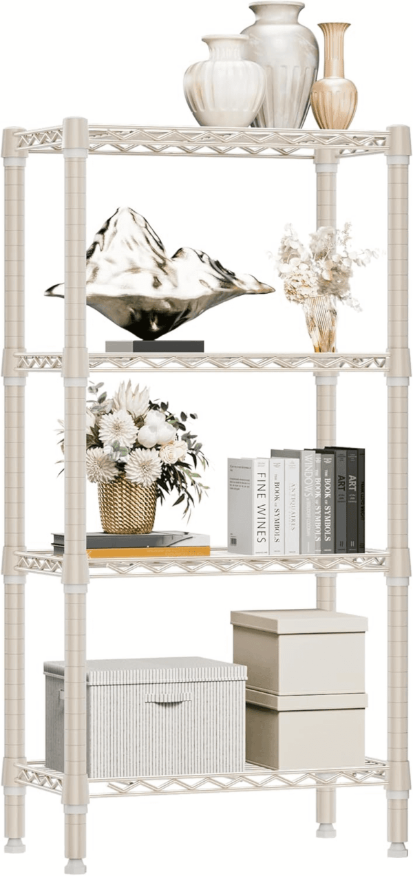 MZG 1000 Lbs 4 Tier Shelf Metal Storage Shelves Wire Rack Closet Organizers for Garage Kitchen Bathroom Laundry Light Tan 11.8" D X 23.6" W X 47.5" H