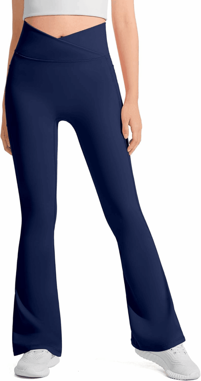 Girls Flare Leggings Kids Bell Bottom Cross High Waisted Dance Yoga Flared Pants - Image 2