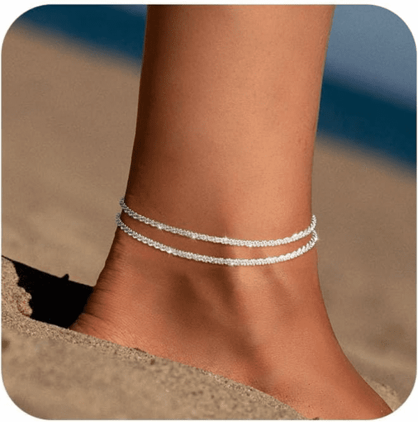 Gold/Silver Ankle Bracelets for Women,14K Gold Anklets for Women Waterproof Sparkly Chain Rhinestone Anklets Set Stackable Layered Anklet Bracelets for Women Beach Gold Jewelry Gift - Image 8