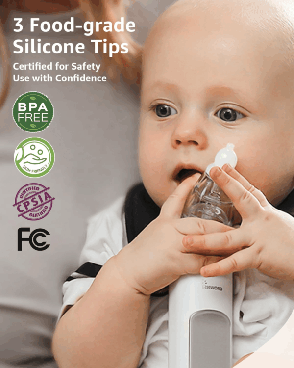 Nasal Aspirator for Baby, Electric Nose Aspirator for Toddler, Baby Nose Sucker, Automatic Nose Cleaner with 3 Silicone Tips, Adjustable Suction Level, Music and Light Soothing Function - Image 8