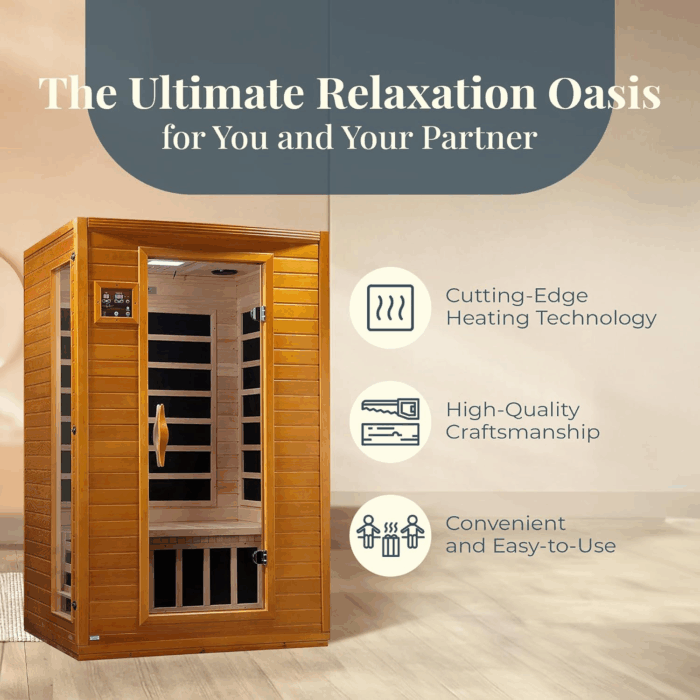 Andora 2-Person Low EMF FAR Infrared Sauna with Red Light & Bluetooth Speakers | Personal Indoor Spa for Home & Gym – Made from Canadian Hemlock - Image 2