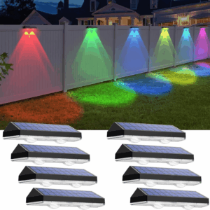 Solar Fence Lights Outdoor - Warm White & RGB 6 Color, Dusk to Dawn Deck Light, IP65 Waterproof Garden Lights for Outside/Backyard/Railing/Step/Patio/Wall (8 Pack)