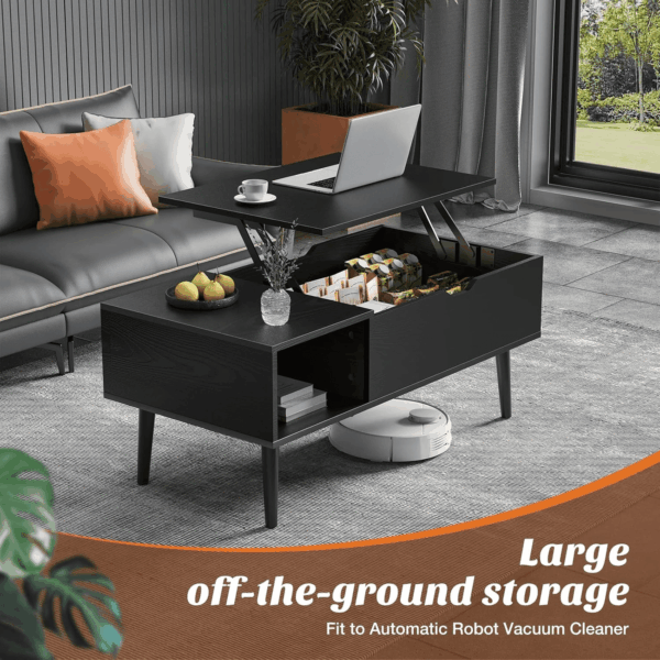 Coffee Table Black, Lift Top Coffee Tables for Living Room, Small Rising Wooden Dining Center Tables with Storage Shelf and Hidden Compartment - Image 3