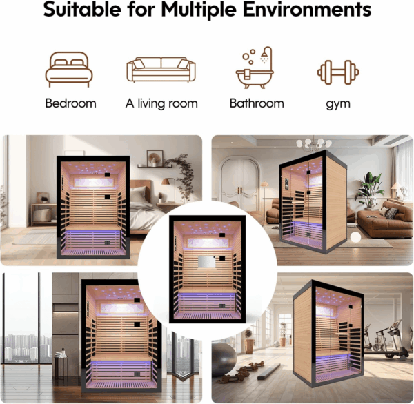 2 Person Infrared Sauna Room Far Infrared Saunas Home Canadian Hemlock Indoor 2160W Low-Emf Dry Saunas with Oxygen Bar 7 Color Therapy 53.1 * 47.2 * 74.8Inch - Image 7