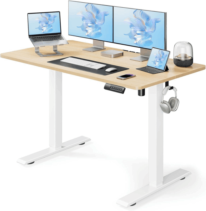 Electric Standing Desk, Adjustable Height Stand up Desk, 48 X 24 Inches Sit Stand Home Office Desk, Computer Desk, Maple