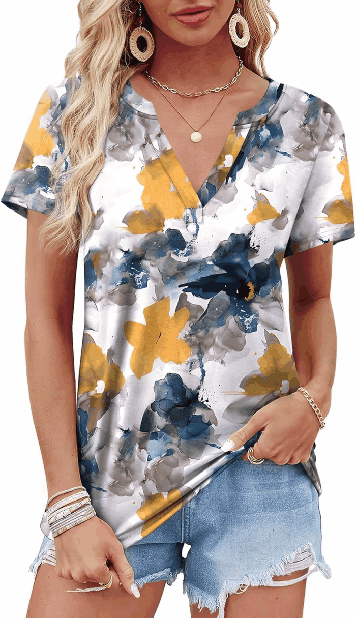 Womens Tops Summer Short Sleeve V Neck Blouses Business Casual Loose Fit Tshirts Trendy Fashion Outfits - Image 3
