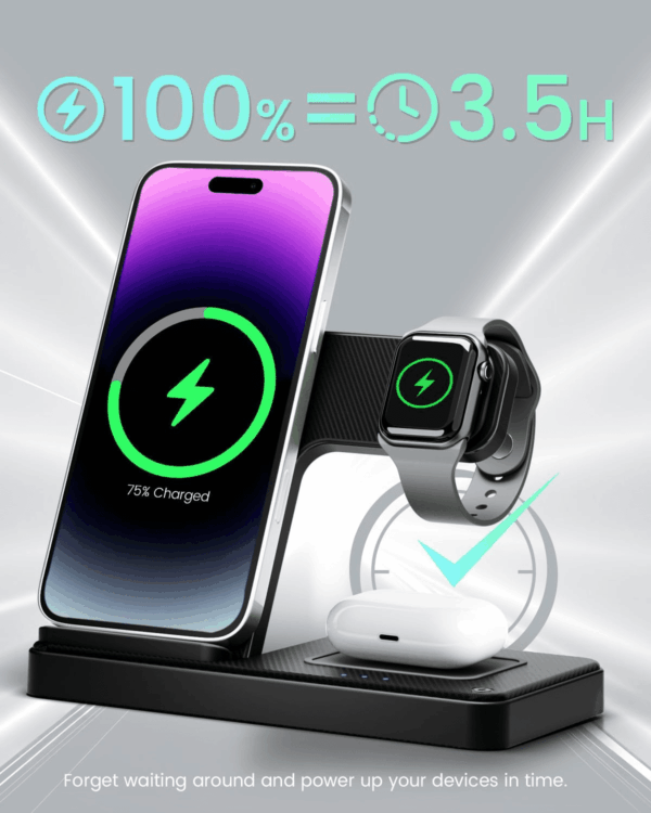 Wireless Charger Iphone Charging Station: 3 in 1 Charger Stand Multiple Devices for Apple - Iphone 16E 16 15 14 Pro Max 13 12 11 - Watch 10 9 8 7 6 5 4 3 2 SE and Ultra Series - Airpods 4 3 2 Pro - Image 5