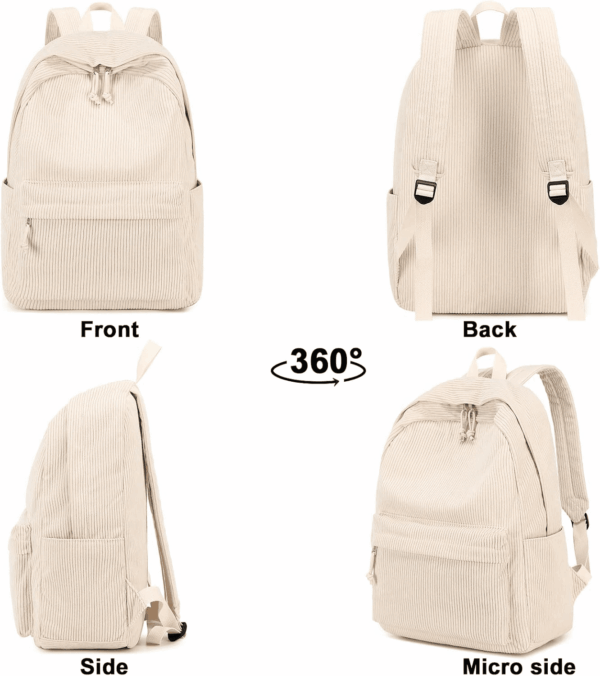 School Backpack for Teens Large Corduroy Bookbag Lightweight 17 Inch Laptop Bag for Girls Women Casual High School College (Corduroy-Beige) - Image 7
