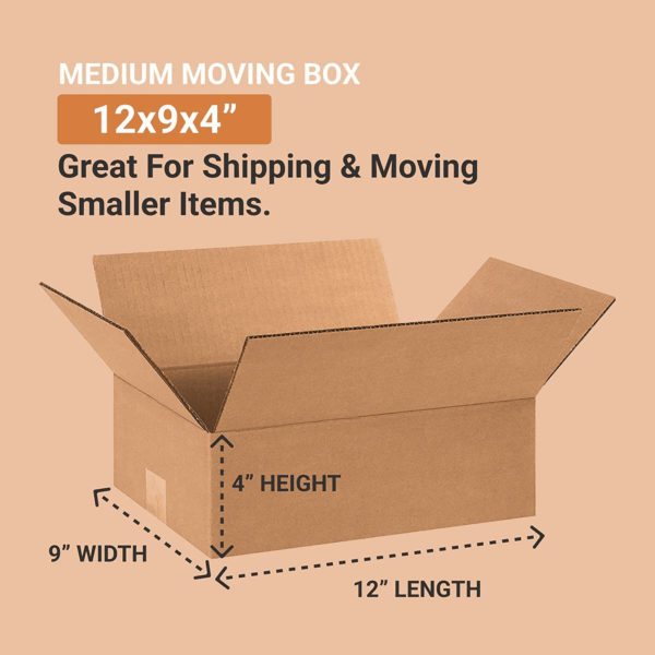 Shipping Boxes Medium 12"L X 9"W X 4"H, 25-Pack | Corrugated Cardboard Box for Moving, Mailing, Packing and Storage 12X9X4 - Image 2
