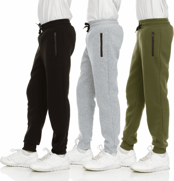 3Pk Boys Sweatpants Fleece Athletic Workout Kids Clothes Boys Joggers with Zipper Pocket and Drawstring Size 4-20