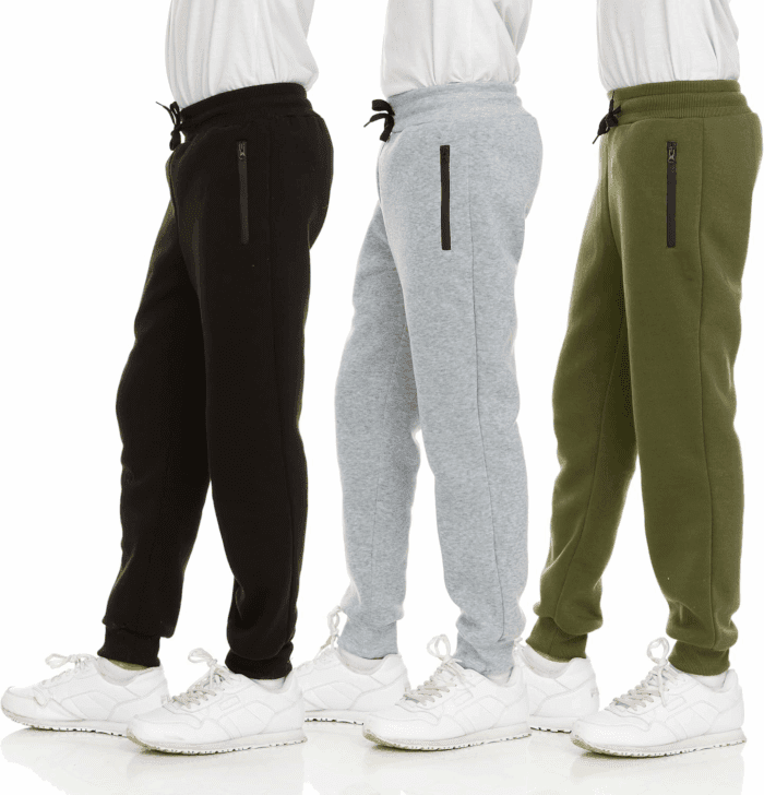 3Pk Boys Sweatpants Fleece Athletic Workout Kids Clothes Boys Joggers with Zipper Pocket and Drawstring Size 4-20