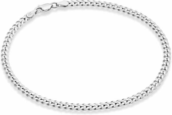 Solid 925 Sterling Silver Italian 3.5Mm Diamond Cut Cuban Link Curb Chain Anklet for Women, Made in Italy