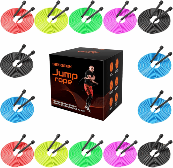 14 Pack Adjustable PVC Jump Rope for Cardio Fitness - Versatile Jump Rope for Women Men Kids Christmas Gift -Tangle-Free for Keeping Fit, Training, Workout