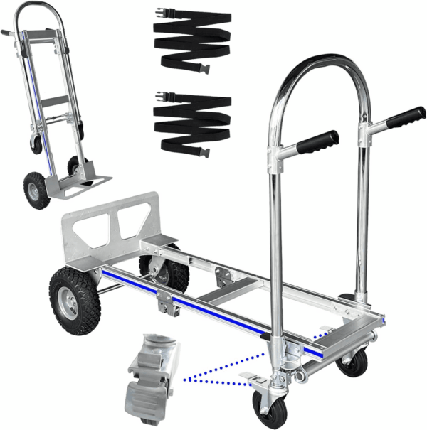 Convertible Dolly Cart with Wheels, 2 in 1 Heavy Duty Aluminum Hand Truck Dolly Foldable,With 2 Large Wheels & Brakes,1000Lbs Load for Furniture, Electrical Appliances & Large Cartons
