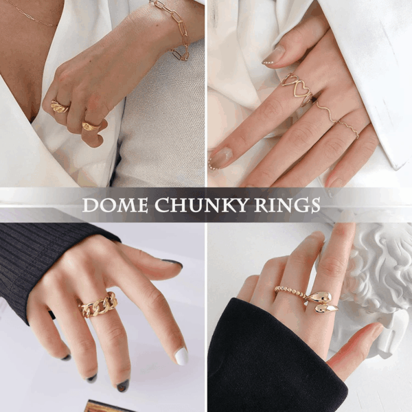 10PCS Gold Dome Chunky Rings for Women 18K Gold Plated Braided Twisted round Signet Rings Adjustable Open Ring Band Statement Jewelry Size 7-9 - Image 3