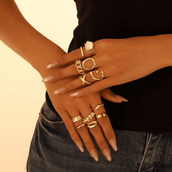 Chunky Gold Stackable Rings Set for Women,Vintage Knuckle Rings Dainty Hollow Carved Joint Finger Midi Rings Pack Adjustable Signet Rings Jewelry Mixed Size - Image 2