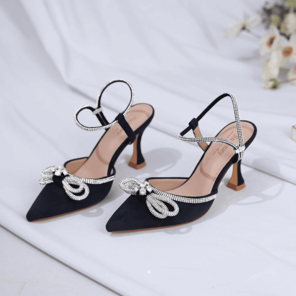 Women'S Closed Toe Rhinstone Wedding Low Heel Slingback Clear Kitten Heels,Adjustable Strap Pointed Toe Bow Pumps High Heeled Prom Dress Shoes - Image 8