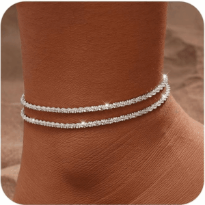 Gold/Silver Ankle Bracelets for Women,14K Gold Anklets for Women Waterproof Sparkly Chain Rhinestone Anklets Set Stackable Layered Anklet Bracelets for Women Beach Gold Jewelry Gift