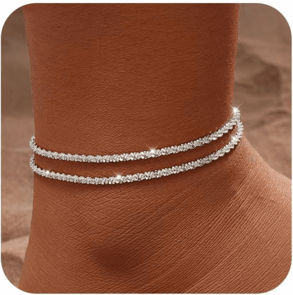 Gold/Silver Ankle Bracelets for Women,14K Gold Anklets for Women Waterproof Sparkly Chain Rhinestone Anklets Set Stackable Layered Anklet Bracelets for Women Beach Gold Jewelry Gift