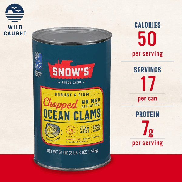 Ocean Chopped Clams Canned, 51 Oz Can - 7G Protein per Serving - Gluten Free, No MSG, 99% Fat Free - Great for Pasta & Seafood Recipes - Image 2