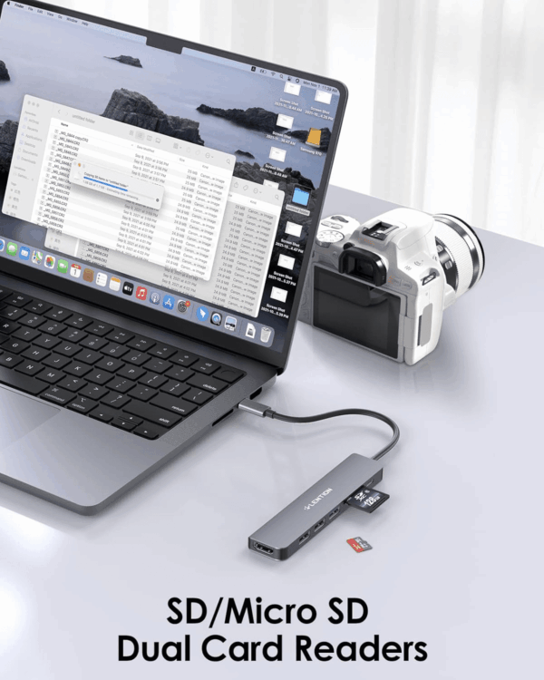 USB C Hub with 100W Charging, 4K HDMI, Dual Card Reader, USB 3.0 & 2.0 Compatible Macbook Pro, New Mac Air/Surface, Chromebook, More, Stable Driver Adapter (CB-CE18, Space Gray) - Image 3