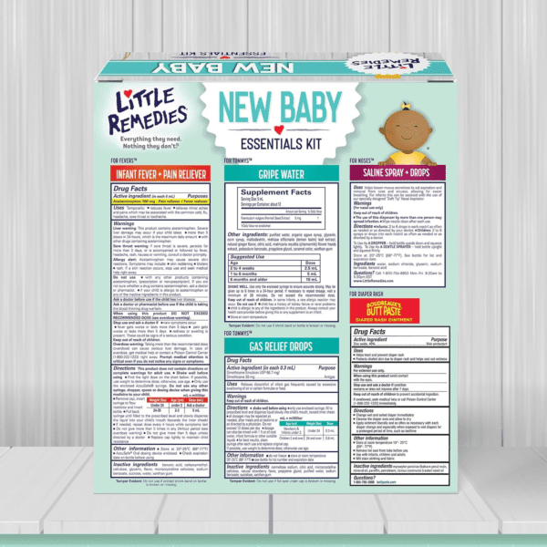 , New Baby Essentials Kit, 6 Newborn Essentials, Saline Nasal Spray, Gas Relief Drops, Gripe Water, Fever Reliever, & Diaper Ointment - Image 7