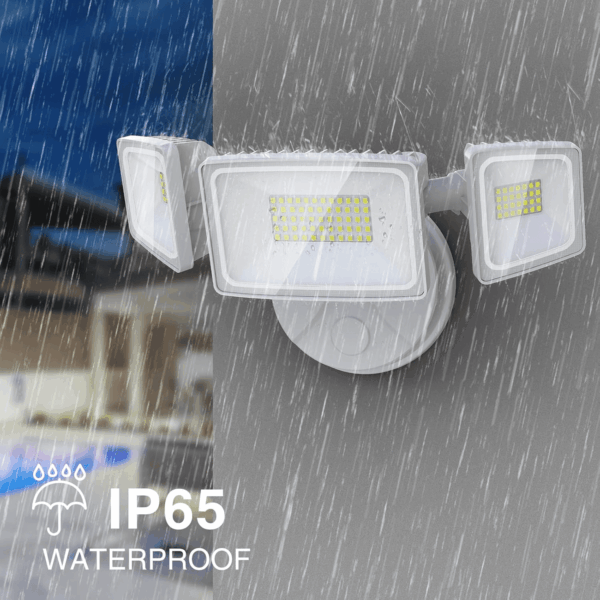 60W Flood Lights Outdoor, 6000LM Brightness Security Lights Switch Controlled, 3 Adjustable Heads, IP65 Waterproof, 6500K Wall Mount Exterior LED Flood Light - Image 4