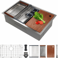 30 Inch Undermount Kitchen Sink Superior Drain Kitchen Sinks 11 Gauge (3Mm) Stainless Steel, Single Bowl Integrated Ledge Multifunctional Workstation Set -