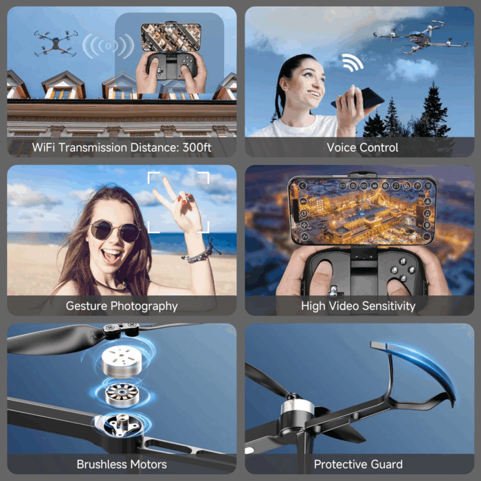 Drones with Camera for Adults 4K Brushless Motor Drone for Kids Beginners, FPV Foldable RC Quadcopter with Propeller Guards, 2 Batteries, 1500Mah, 130° Lens, Wifi, Voice Control, Gesture Photography, Gift Toys for Men Boys - Image 2