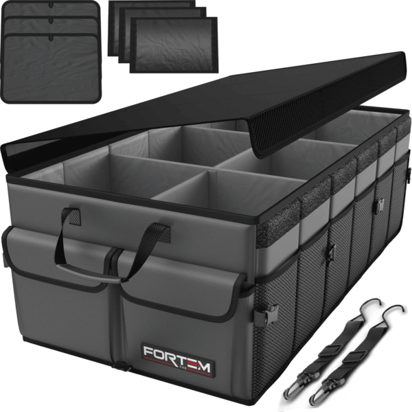 Car Trunk Organizer, Collapsible Multi Compartment SUV Organizer, Foldable Storage for Car Accessories for Women Men, 600D Oxford, Non Slip Bottom, Securing Straps, Soft Cover (85L)