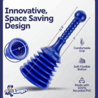 Sink and Drain Plunger for Bathrooms, Kitchens, Sinks, Baths and Showers. Small and Powerful, Commercial Style 'Plumbers Plunger' with Large Bellows - Image 4