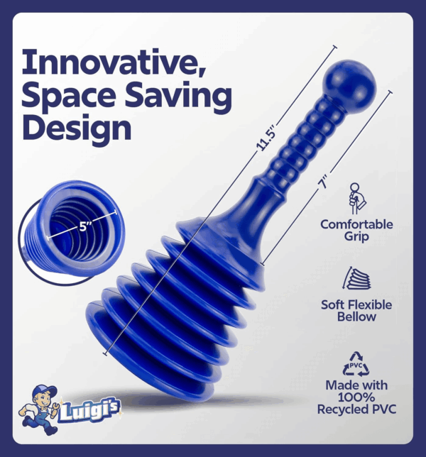 Sink and Drain Plunger for Bathrooms, Kitchens, Sinks, Baths and Showers. Small and Powerful, Commercial Style 'Plumbers Plunger' with Large Bellows - Image 4