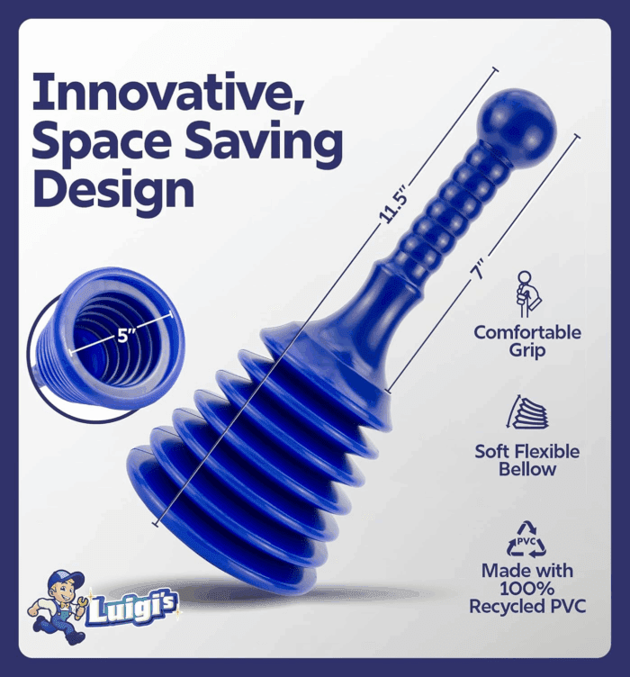 Sink and Drain Plunger for Bathrooms, Kitchens, Sinks, Baths and Showers. Small and Powerful, Commercial Style 'Plumbers Plunger' with Large Bellows - Image 4