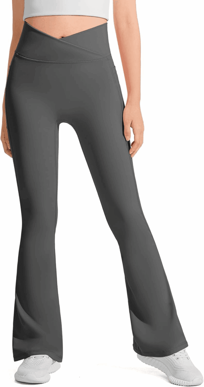 Girls Flare Leggings Kids Bell Bottom Cross High Waisted Dance Yoga Flared Pants - Image 2