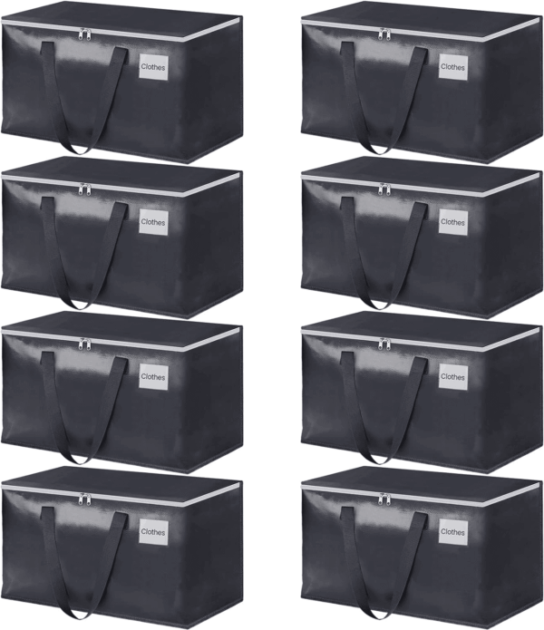 Moving Boxes Heavy Duty Moving Bags with Strong Zippers and Handles Collapsible Moving Supplies, Storage Totes for Packing & Moving Storing 93L,8-Pack - Image 2