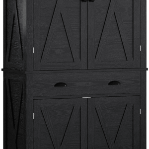 Kitchen Pantry Storage Cabinet 72.6" H, with Barn Doors, Drawer, 4 Adjustable Shelves, Freestanding Cupboard for Dining Room Living Room, Laundry, Black