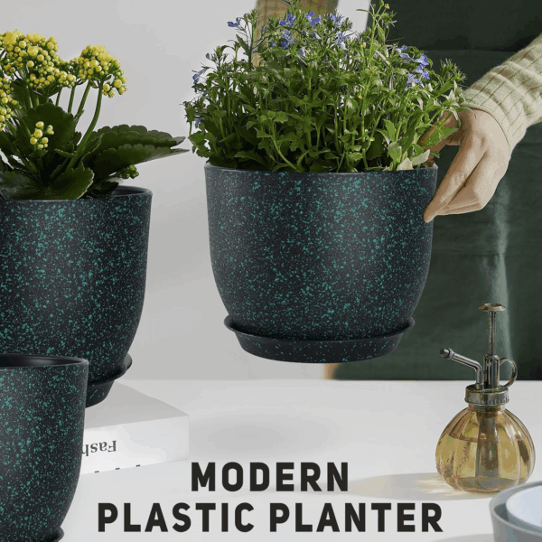 Plant Pots 10/9/8/7.5/7 Inch Set of 5,Flower Pots with Multi Mesh Drainage Holes, Large Planters for Indoor Outdoor Garden Plants and Flowers. (Green Speckles) - Image 6