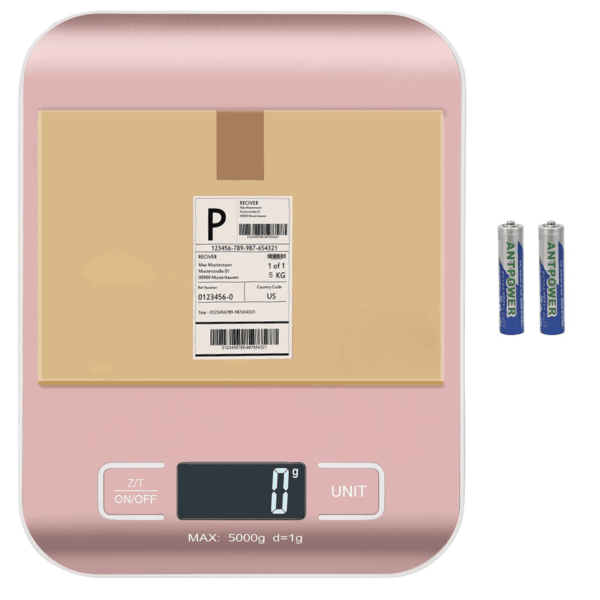 Digital Shipping Scale, Kitchen Scale, Stainless Steel Accurate 5Kg/1G Portable Small Postal Scale for Packages, Small Business, Food,Handmade, Liquids, Jewelry, and Boutique (Pink)