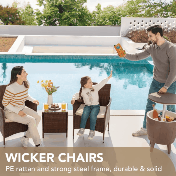 Patio Porch Furniture Sets 3 Pieces PE Rattan Wicker Chairs with Table Outdoor Garden Furniture Sets (Brown/Beige) - Image 2