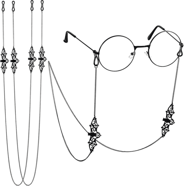 2 Pieces Glass Chains Bat Goth Sunglasses Eyeglass Eyewear Lanyard Halloween Party Accessories for Women Men