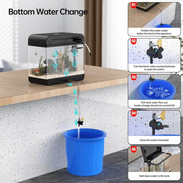 Fish Tank Aquarium 6.3 Gallon Fish Bowl with Music Humidifier 7 Color Auto-Looping Light Adjustable Quiet Pump, Temperature Display, Bottom Water Changer, HD Float Glass, Leak-Proof Thickened Base - Image 7