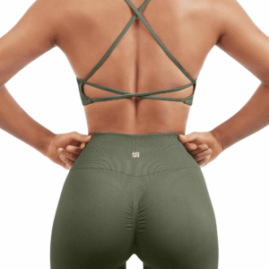 Women Seamless Workout Sets Strappy Sports Bra High Waist Booty Shorts Outfits